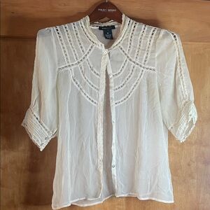 BCBGMaxAzria Women's Cream Lace Blouse